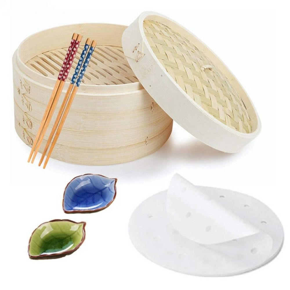 Bao Steamer Bamboo - Vaporera China de Bambú con Tapa,